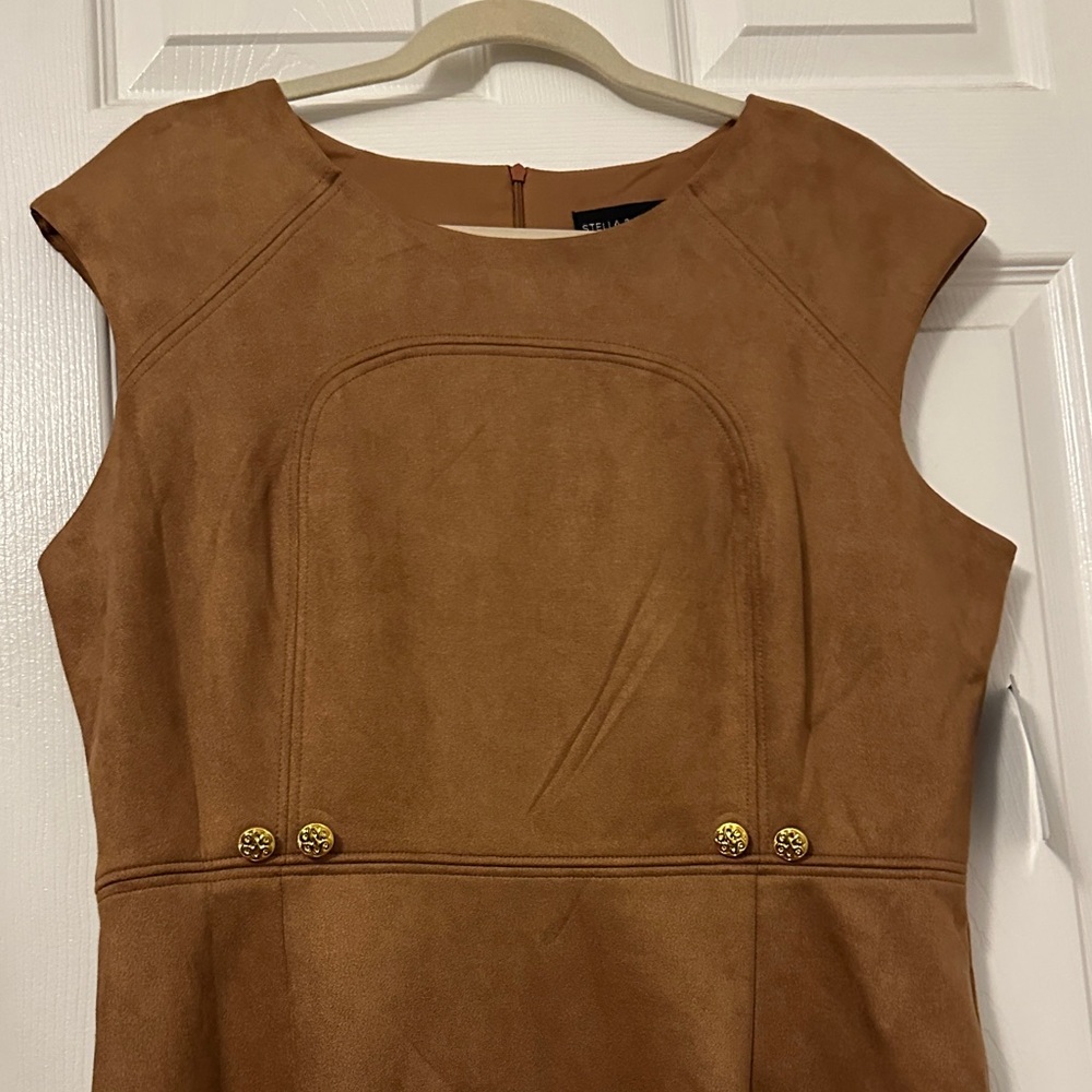 Stella & Julie - Sleeveless Midi Shift Dress in Rich Brown Suede - Picture 2 of 7